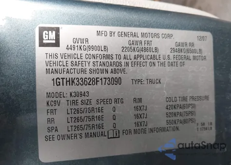 2008 GMC Sierra 3500Hd Sle1 z USA, uszkodzony, nr VIN 1GTHK33628F173090